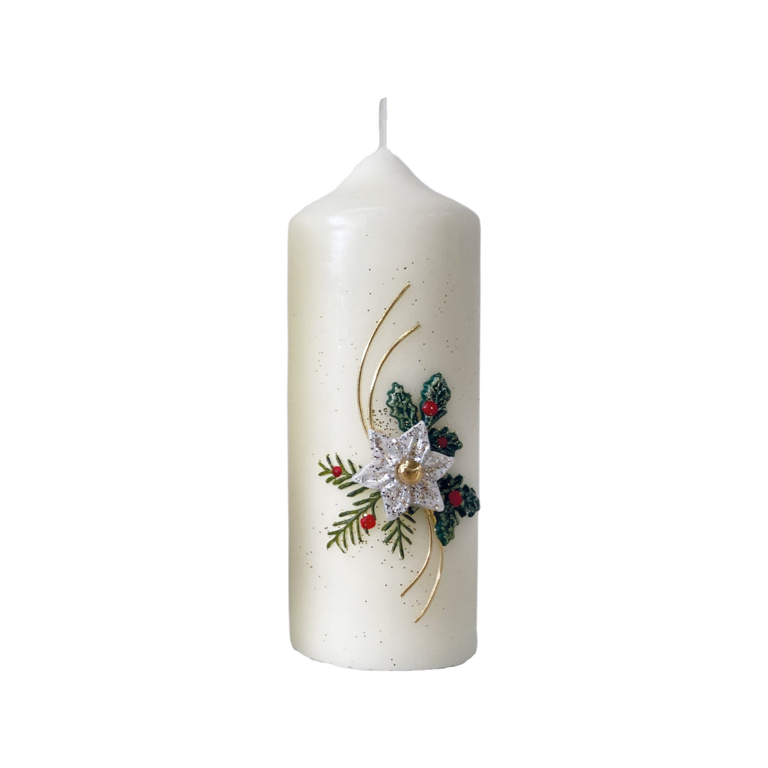 Bougie de Noël 160x60 mm W 102 décorée à la main