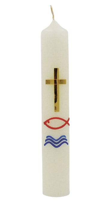 Cierge de Baptême Croix et Poisson 250 x 40 mm