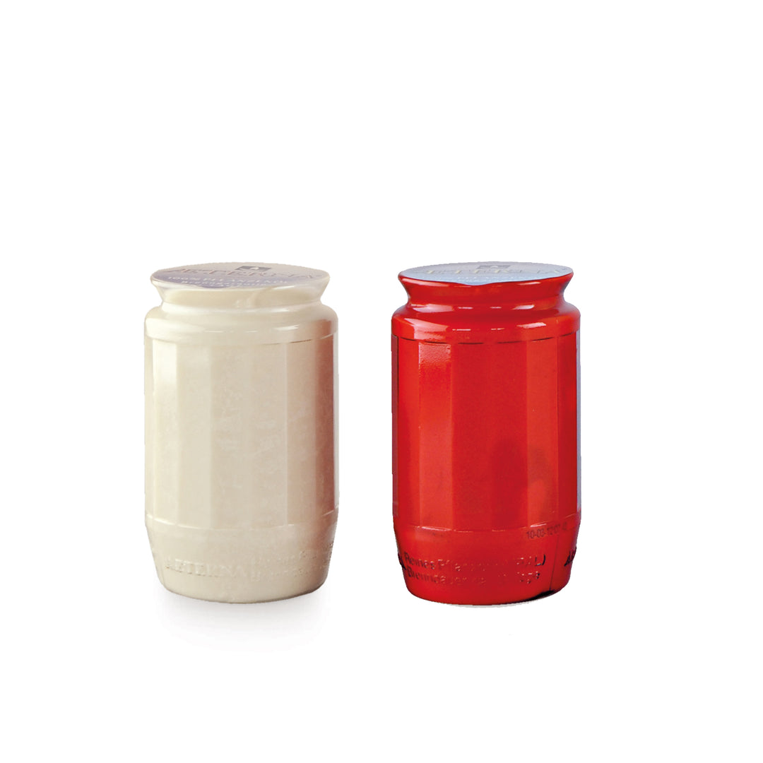 Bougies à huile Aeterna, avec une durée de combustion de 2 à 3 jours, disponibles en blanc ou en rouge