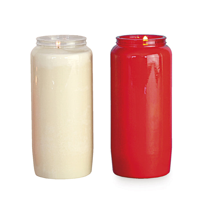 Bougies à l'huile, avec une durée de combustion de 6 à 7 jours, disponibles en blanc ou en rouge