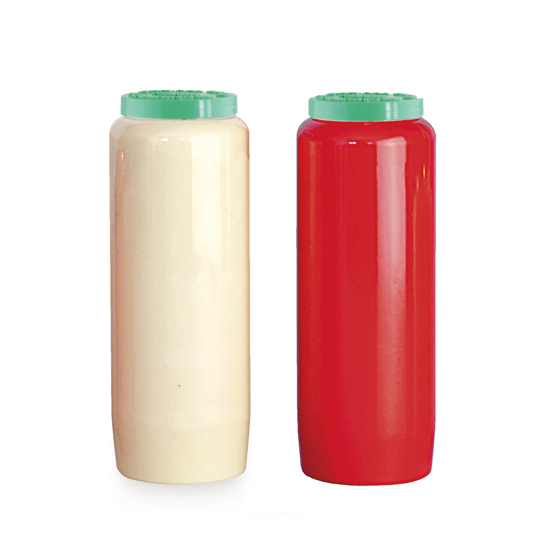 Bougies à l'huile, avec une durée de combustion de 6 à 7 jours, disponibles en blanc ou en rouge