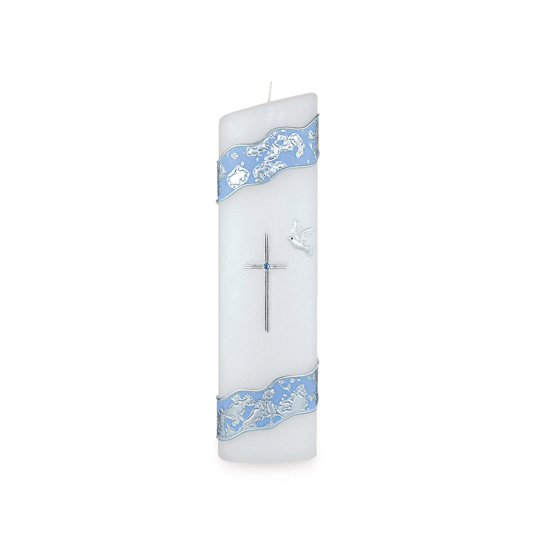 Bougie de baptême ovale 240 mm décorée à la main T 07 bleu